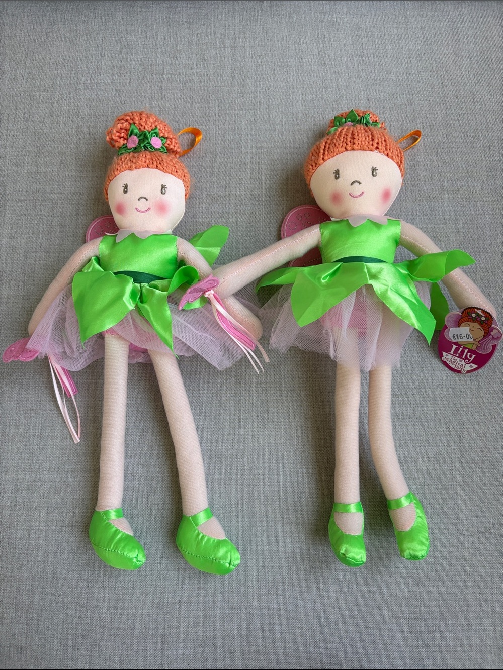 Lily Green and Pink Twin Fairy Dolls with Orange Hair